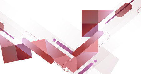 Modern abstract design, blending geometric shapes in various pink tones against a white background