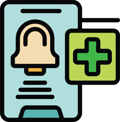 This vector icon shows a mobile phone app for scheduling doctor appointments with a notification bell