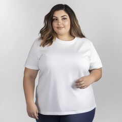 Obraz premium Plus size stylish woman wearing a tshirt for product mockup, 