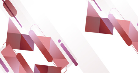 Modern abstract design, blending geometric shapes in various pink tones against a white background
