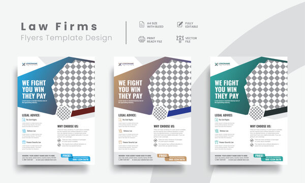 Professional corporate law firm flyer for lawyer brand identity promotion. Modern lawyer flyer or attorney flyer with marketing layout. Vol - 15