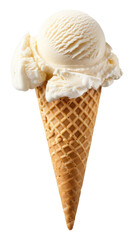 Vanilla Ice cream in the wafer cone on white background.