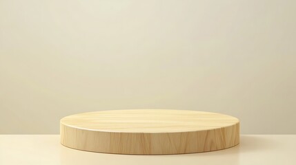 Circular wooden platform on a beige background