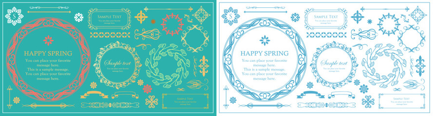 クリスマスモチーフのフレームデザインセット。ゴージャスでエレガントなデザイン素材
