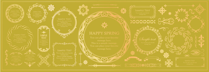 クリスマスモチーフのフレームデザインセット。ゴージャスでエレガントなデザイン素材
