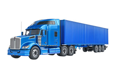 A blue truck with trailer isolated on white background Heavy-Duty Truck Concept