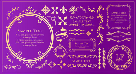 クリスマスモチーフのフレームデザインセット。ゴージャスでエレガントなデザイン素材
