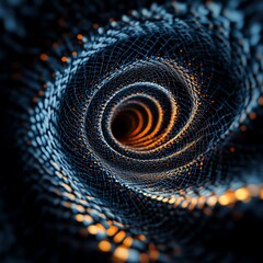 Infinite fractal tunnel with glowing patterns and dark background, Abstract tunnel background, Infinite depth