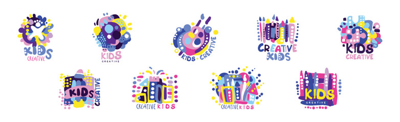 Kid Creative Colorful Purple Graphic Design Vector Set