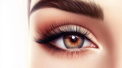 Obraz premium A beautiful woman's eye with perfectly shaped eyebrows and long eyelashes. The illustration shows a glamorous salon look.
