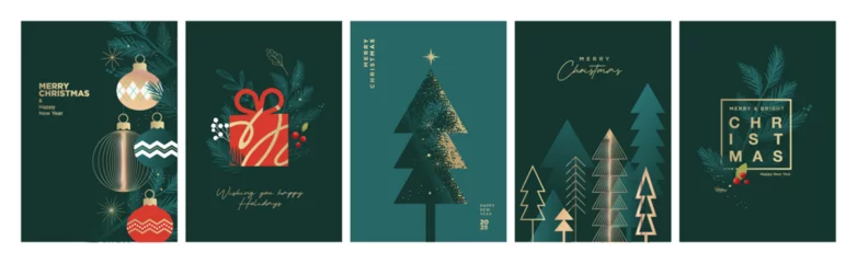 Fotobehang Vintage Poster Merry Christmas and Happy New Year. Vector illustrations for greeting card, party invitation card, website banner, social media banner, marketing material.  © PureSolution