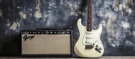 Electric Guitar and Amplifier Against a Distressed Wall