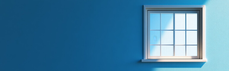 White window on color wall background with copy space
