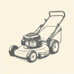 Hand Drawn Lineart Lawn Mower machine