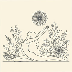 Line Art Yoga Illustration with flowers