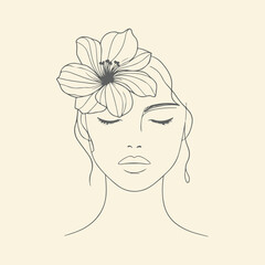 Hand drawn Lineart woman face and flower
