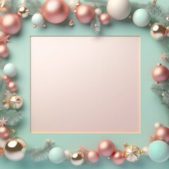 Christmas frame with colorful balls and festive ribbon,Generated By Ai