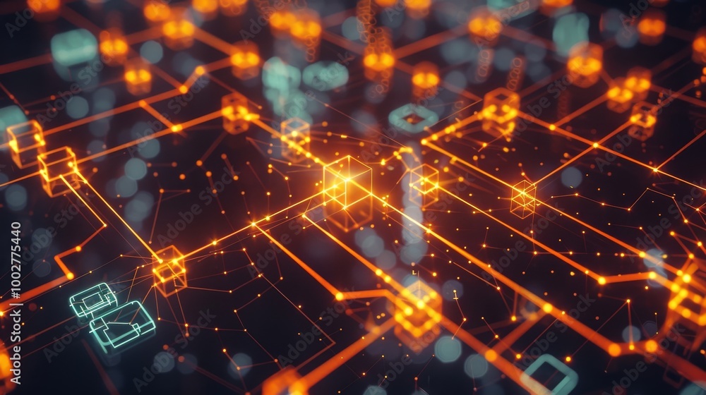 Poster blockchain network visualization with nodes and connections