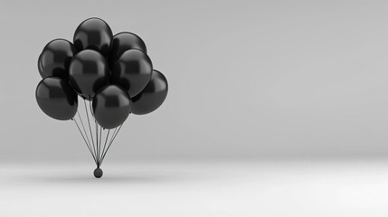 A collection of black balloons along is set against a beige background, offering ample space for text or designs