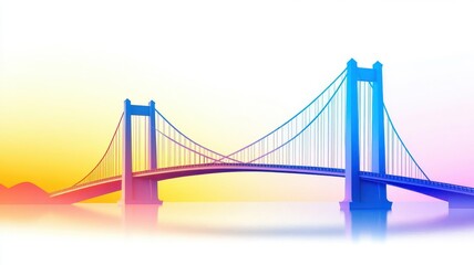 Fototapeta premium Simplified bridge structure, wide-angle perspective, soft light, metallic tones, digital rendering