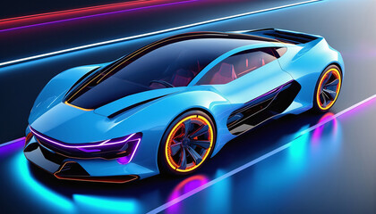 fictional neon futuristic sports car concept design