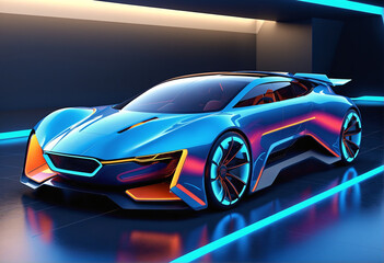 Obraz premium fictional vibrant Blue Car Design with Glowing Red Accents