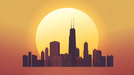 Obraz premium Dramatic Sunset Over Iconic City Skyline with Towering Skyscrapers