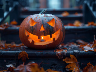 Zucca di halloween su scalinata