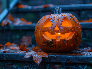 Zucca di halloween su scalinata