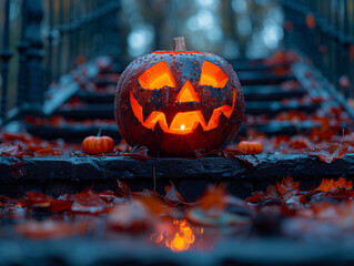 Zucca di halloween su scalinata