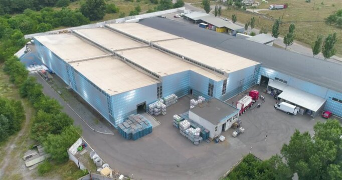 Concept of a modern chemical factory. Exterior of a chemical plant. Chemical plant top view. Exterior of a smart chemical factory.