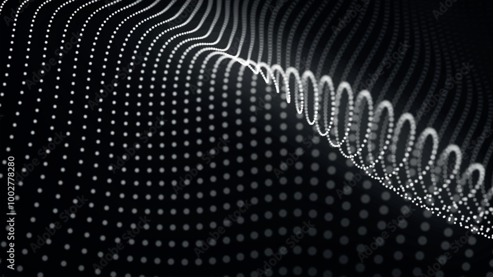Poster futuristic point wave of particles. visualization of sound waves. technology or science banner. abst