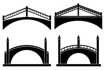 Variety of Bridges  Black Silhouette Vector Art Design Set on White Background