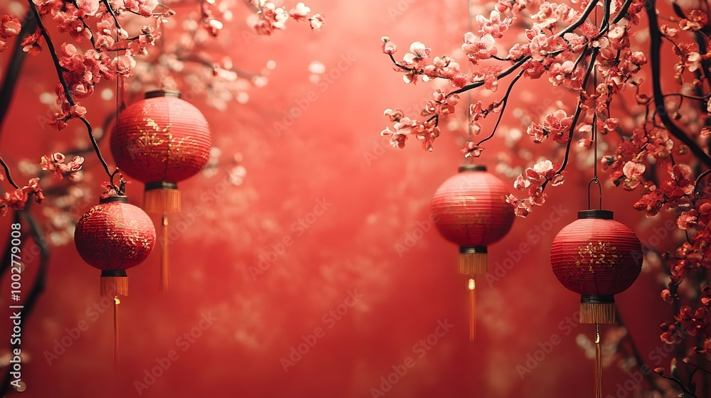 Poster intricate and visually striking chinese new year backdrop featuring a rich red color scheme ornate p