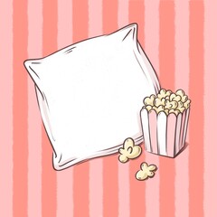 Pillow and popcorn illustration. Glamour pajama party print