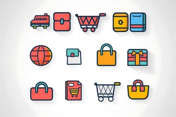 Set of minimalist e-commerce icons designed with clean lines and simple shapes, representing shopping