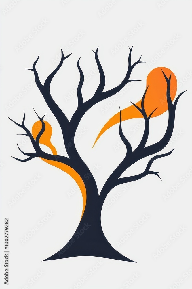 Poster silhouette of elm tree with spreading branches