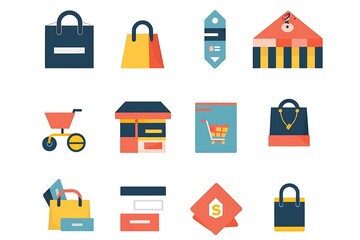 Set of minimalist e-commerce icons designed with clean lines and simple shapes, representing shopping