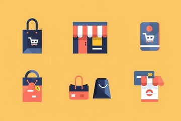 Set of minimalist e-commerce icons designed with clean lines and simple shapes, representing shopping