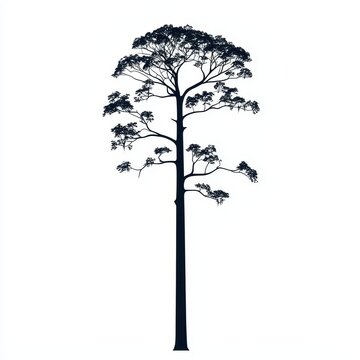 Majestic Kauri Tree Silhouette Against White Background