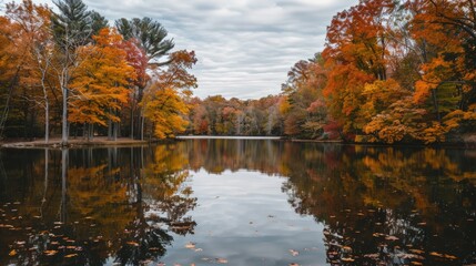 Autumnal Reflection on a Still Lake