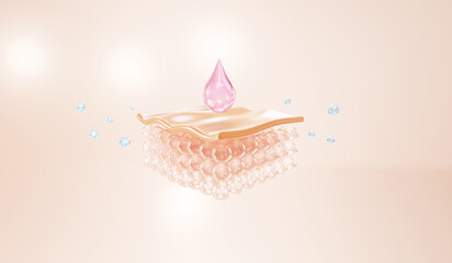 3D Collagen Skin Serum and Vitamin illustration isolated on soft color background. concept skin...