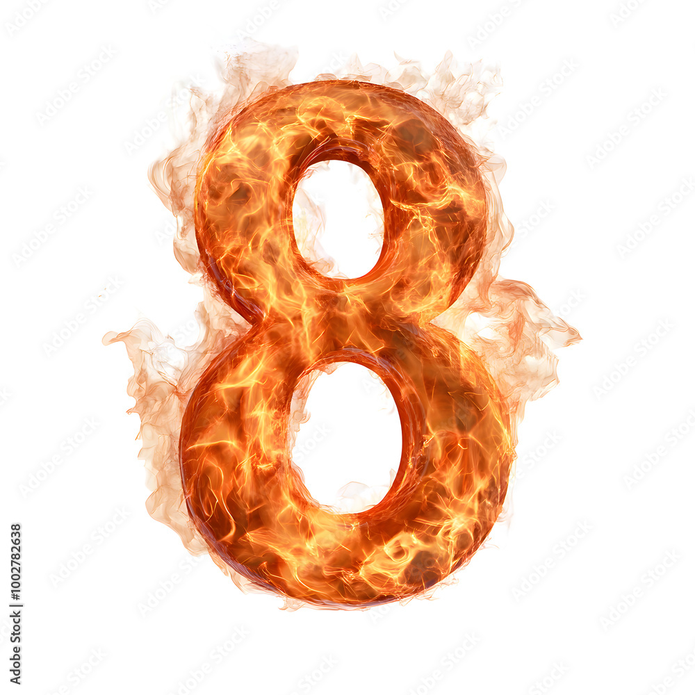 Aufkleber fiery flaming burning number eight abstract digital design with bright glowing flames and scorched t