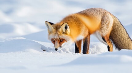 Obraz premium Red Fox Exploring Snowy Landscape in Winter