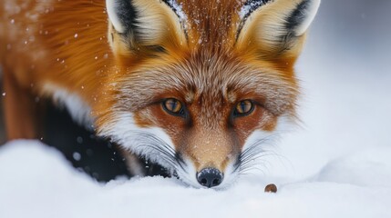 Obraz premium Red Fox in Snowy Landscape Captured Close-Up