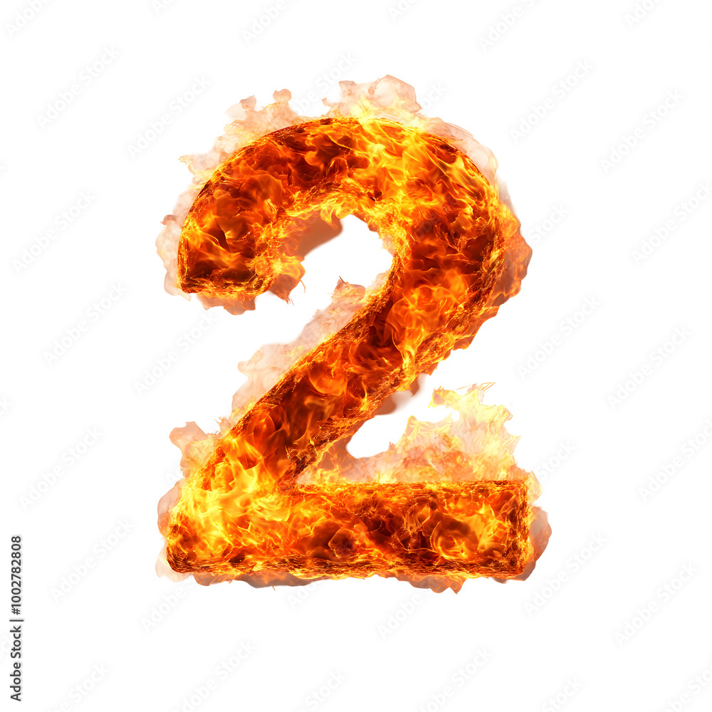 Poster fiery flaming number two 3d abstract geometric design. intense burning flame,explosive energy and po