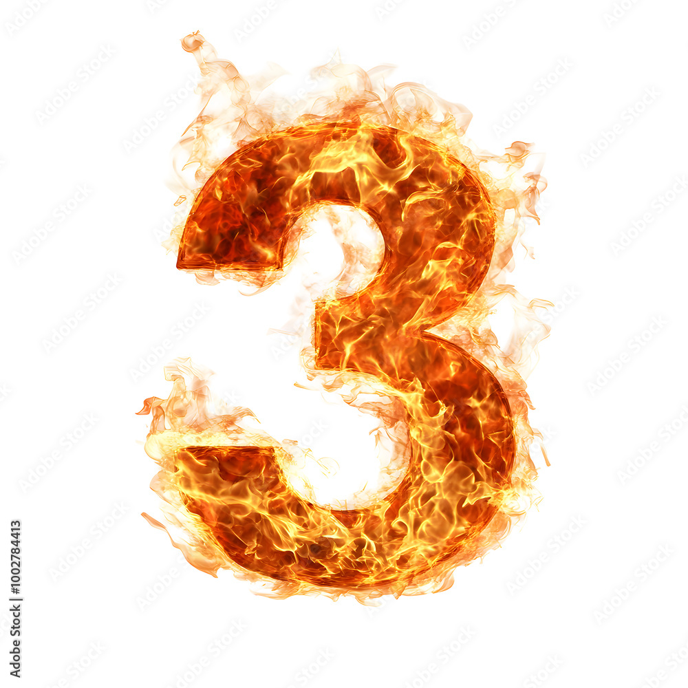 Aufkleber fiery number 3 ablaze with powerful energy and intensity - a dynamic,abstract graphic showcasing a b