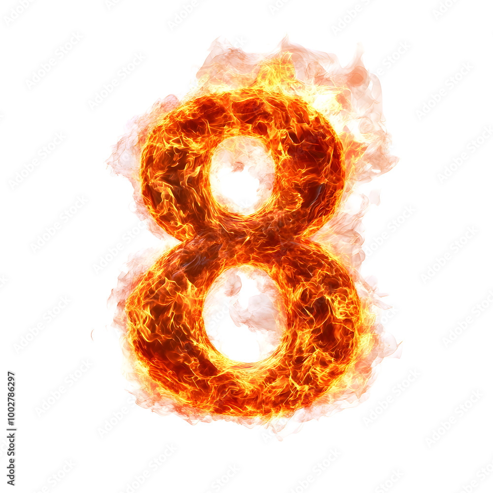 Leinwandbilder Fiery number 8 shaped explosion or burning flames in dynamic motion creating a powerful,dramatic and abstract graphic design. Intense fire,heat and energy with a bold.