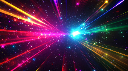 Fototapeta premium Abstract background with colorful laser beams and stars.