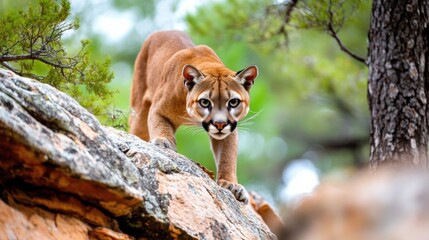 Majestic Cougar Stalking on Rocky Terrain